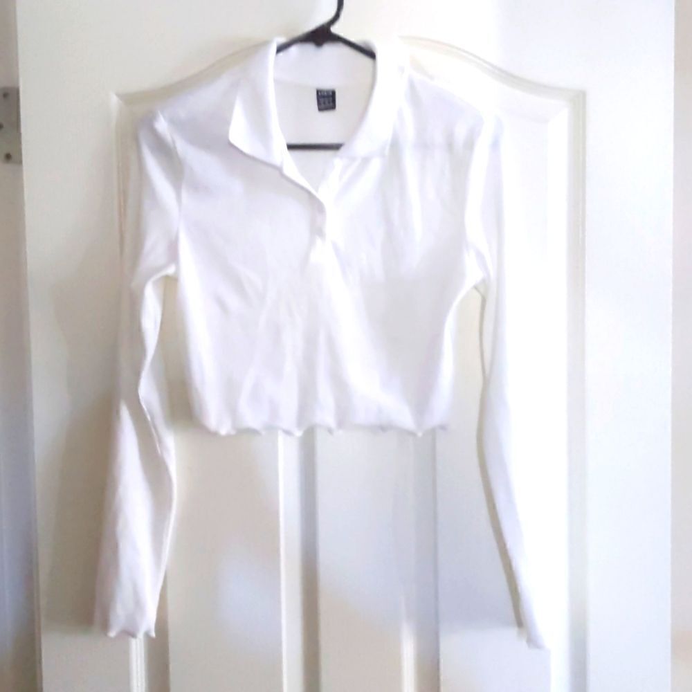 Shein white collared long sleeve crop top